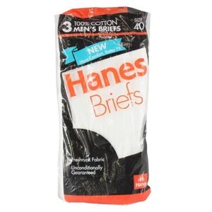 Vintage 1992 Hanes Mens Briefs 3 Pack White 100% Cotton Size 40 New Deadstock